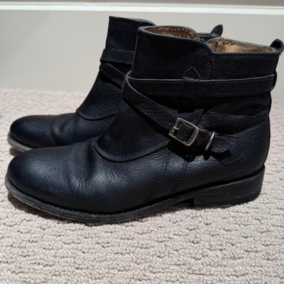 Frye  - 'Jayden Cross Strap' Black Leather Moto Ankle Boots - size 8.5 - Picture 6 of 14